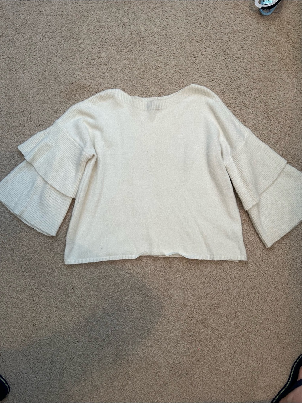 Boxy Cream Ruffle Sleeve Knit Sweater